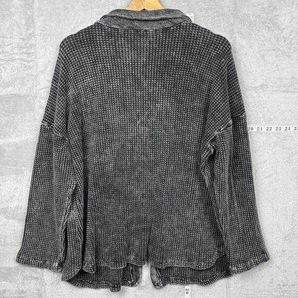 Bucketlist Waffle Knit Button-Up Shirt Black Acid Wash Oversized Size Medium USA - Picture 3 of 8